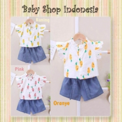 PU582 Setelan Baju Anak Perempuan Import Cute Carrots Celana Kulot Pendek Anak Denim  large